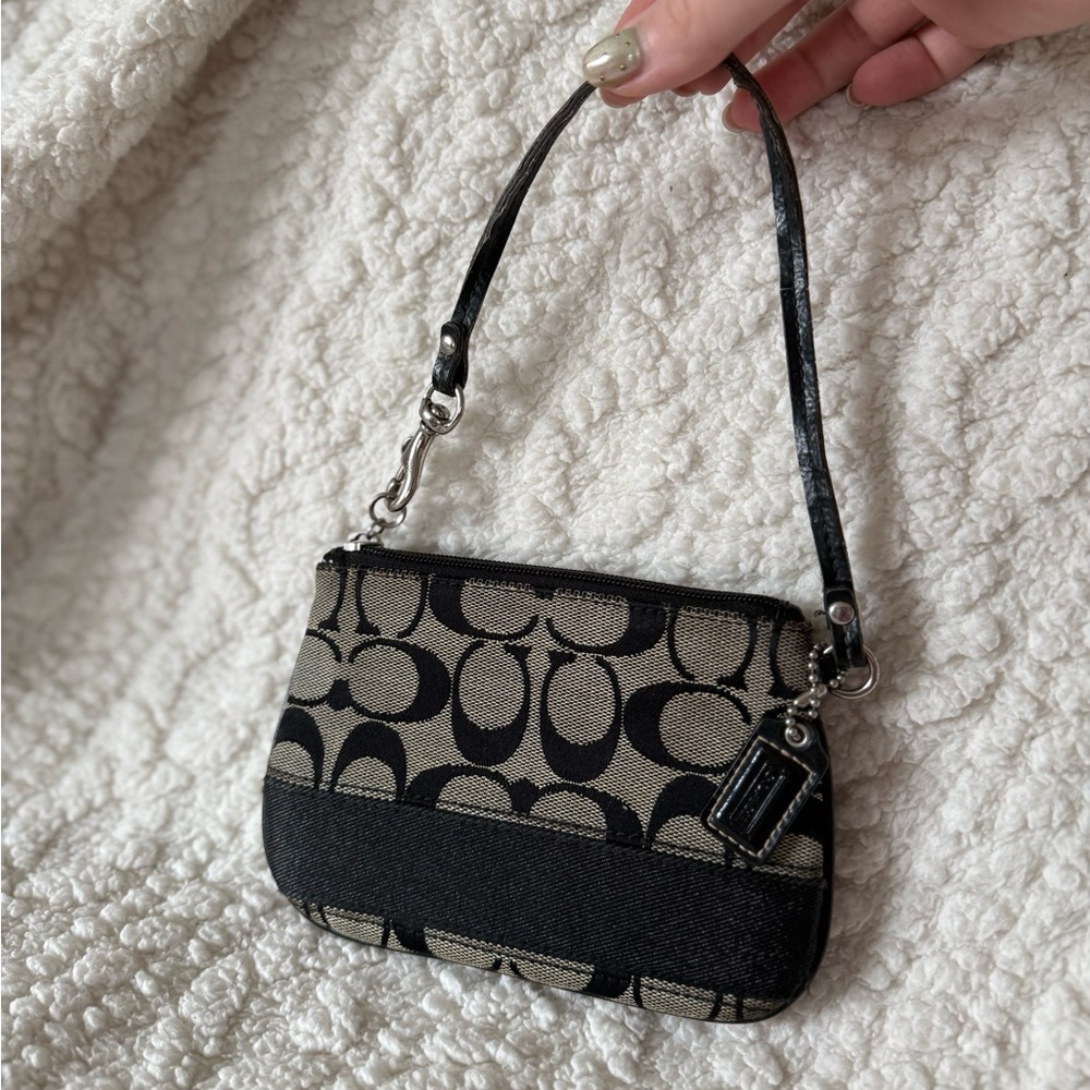 Vintage Coach Signature Monogrammed Wristlet in Black Cs Canvas & Black Leather